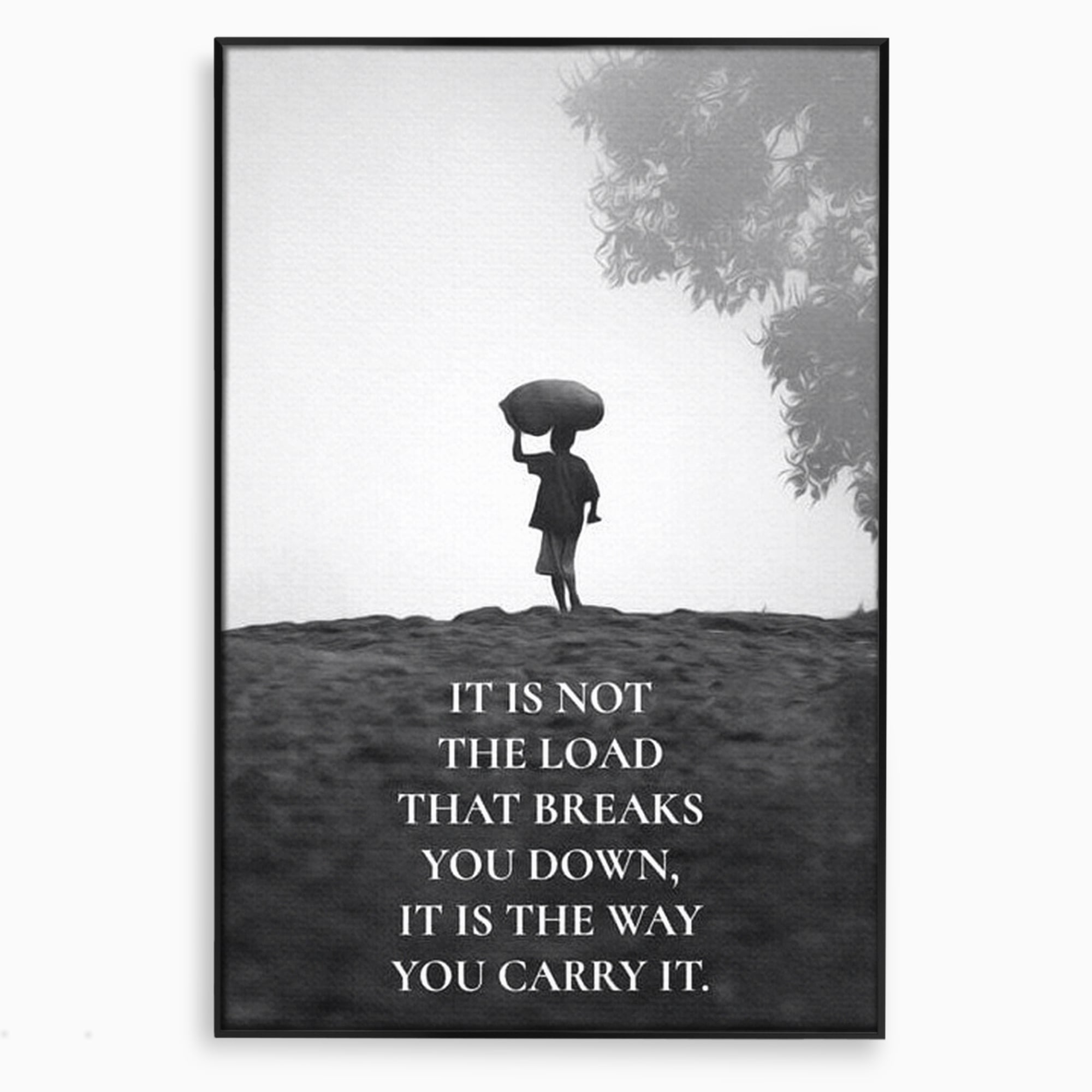 Tablou canvas cu tablou motivational cu silueta si text, in rama de aluminiu negru